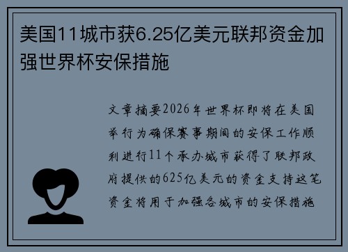 美国11城市获6.25亿美元联邦资金加强世界杯安保措施